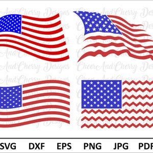 Può includere: Quattro diversi design della bandiera americana. I primi due design sono di una bandiera che sventola con strisce rosse e bianche e stelle blu. Il terzo design è una bandiera solida con strisce rosse e bianche e stelle blu. Il quarto design è un motivo a chevron con strisce rosse e bianche e stelle blu.