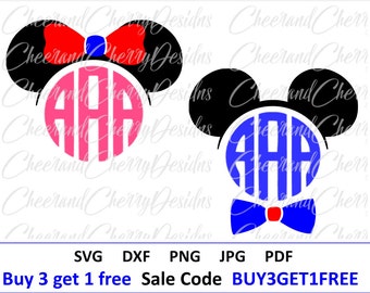 Mickey Mouse Monogram Svg Dxf Minnie Mouse Ears Svg Bow Etsy