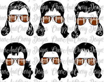 Football dad Svg, Classic Mullet Svg Sunglasses Svg Football Country 80s hairstyle Svg Western Men's hair png Layered cut files for Cricut
