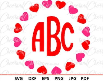 Heart monogram Svg Valentines day SVG for Silhouette Heart Svg files for Cricut Hearts monogram frame Svg for Valentine monogram Svg Dxf Png