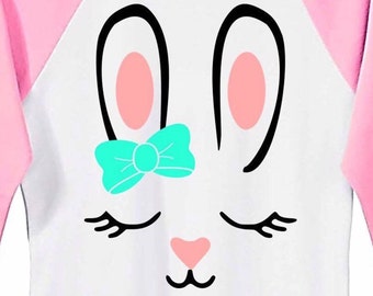 Easter bunny Svg Cute Bunny face Svg Easter Svg files for Cricut Silhouette Svg for Easter Shirt svg for Girl Bunny with bow Svg Dxf clipart