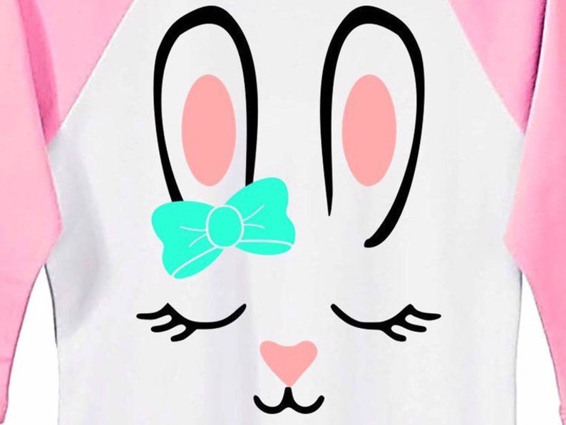 Easter bunny Svg Cute Bunny face Svg Easter Svg files for Cricut Silhouette Svg for Easter Shirt svg for Girl Bunny with bow Svg Dxf clipart image 1