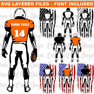 Aangepaste voetbal speler SVG PNG bundel 8 ontwerpen voetbal SVG-bestanden, voetbal seizoen SVG voor Cricut, voetbal moeder SVG gratis lettertype namen nummers