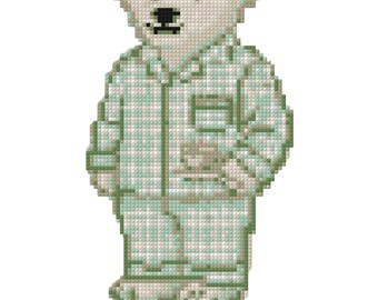 Preppy Bear Needlepoint Pattern PDF, Luxury Pajama Bear Cross Stitch Chart Old Money Aesthetic, Heritage Needle point Design, 13 18 Mesh DMC