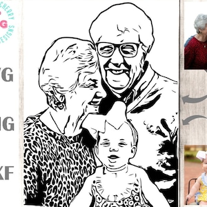 Converteer foto's naar SVG-gesneden bestand, voeg overleden geliefde toe aan foto, familieportret SVG, combineer twee foto's samenvoegen, voeg persoon toe aan foto