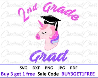 2e année Graduation svg deuxième année SVG 2e année svg Licorne svg Dernier jour d'école svg Fille svg école coupe fichier Cricut Silhouette camée