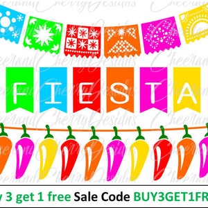 50% OFF SALE Party banner clipart Cinco de mayo download Fiesta banner printable bunting SVG Papel picado art Silhouette Cricut Cut File image 1