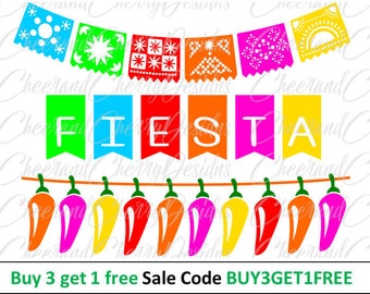 50% OFF SALE Party banner clipart Cinco de mayo download Fiesta banner printable bunting SVG Papel picado art Silhouette Cricut Cut File