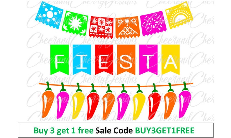 50% OFF SALE Party banner clipart Cinco de mayo download Fiesta banner printable bunting SVG Papel picado art Silhouette Cricut Cut File image 1