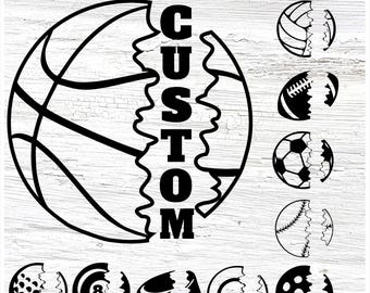 Split Sports Ball SVG PNG Bundle – Custom Fonts, 10 Designs