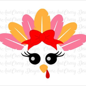 Turkey face SVG for girls, Turkey svg file for Cricut Silhouette, Thanksgiving SVG, Turkey sublimation, Commercial Use Turkey Clipart