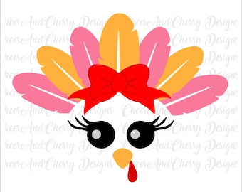 Turkey face SVG for girls, Turkey svg file for Cricut Silhouette, Thanksgiving SVG, Turkey sublimation, Commercial Use Turkey Clipart