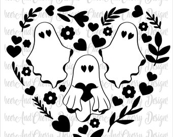 Valentines Ghost SVG PNG Be My Boo SVG Valentine Svg Valentines Day Svg Girl Ghost with Heart Floral heart Svg Files for Cricut Silhouette