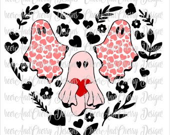Valentines Ghost SVG PNG Be My Boo SVG Valentine Svg Valentines Day Svg Girl Ghost with Heart Floral heart Svg Files for Cricut Silhouette