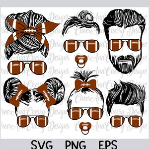Football Mom SVG PNG Bundle, Football Family SVG, Football Mom svg Messy Bun SVG Football Dad Kid Baby Bruder Schwester svg geschichtet Cricut