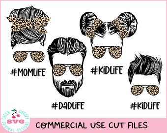 MomLife bundle Svg Png, Family life Svg Bundle Messy Bun Svg, Dadlife svg, Kidlife Svg, Leopard Mom Svg Dad Svg Kid life Fam life Svg Cricut