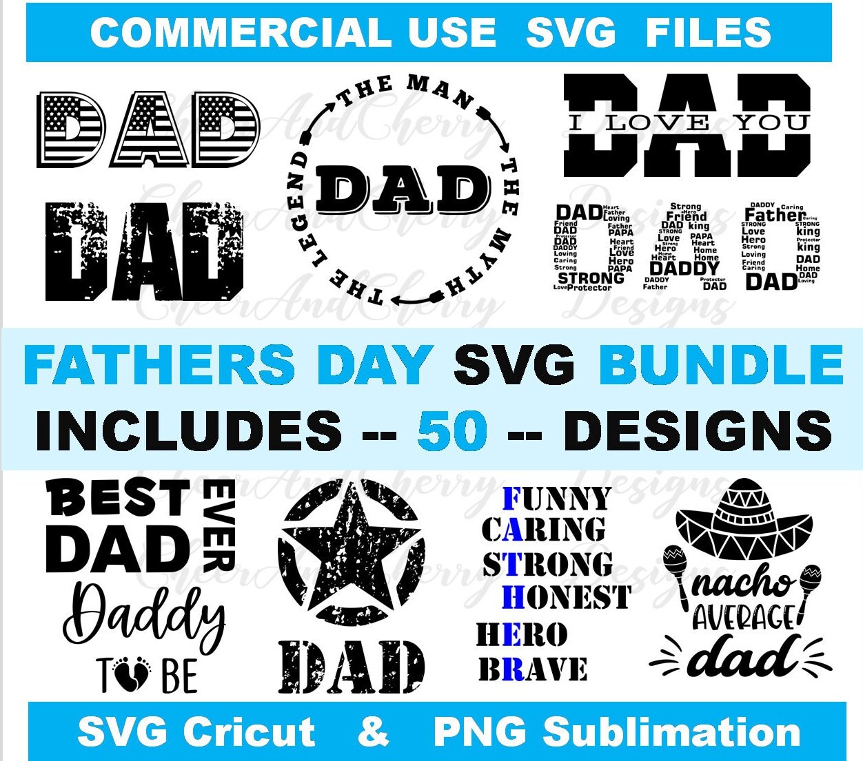 Father's Day Bundle SVG PNG Download - 50 Designs, Funny Dad Cut Files ...
