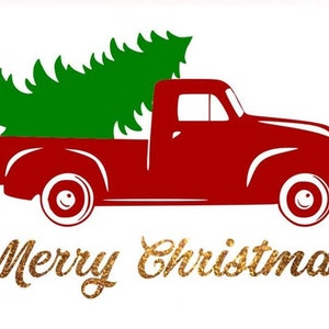 Caminhão vermelho de Natal Svg Png Dxf, Feliz Natal SVG, Árvore de Natal SVG, Caminhão de Natal Svg Camioneta Svg Caminhão de Natal com árvore Svg