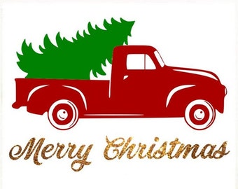 Red Truck Christmas Tree SVG: Pickup Truck Clipart (Digital Download)