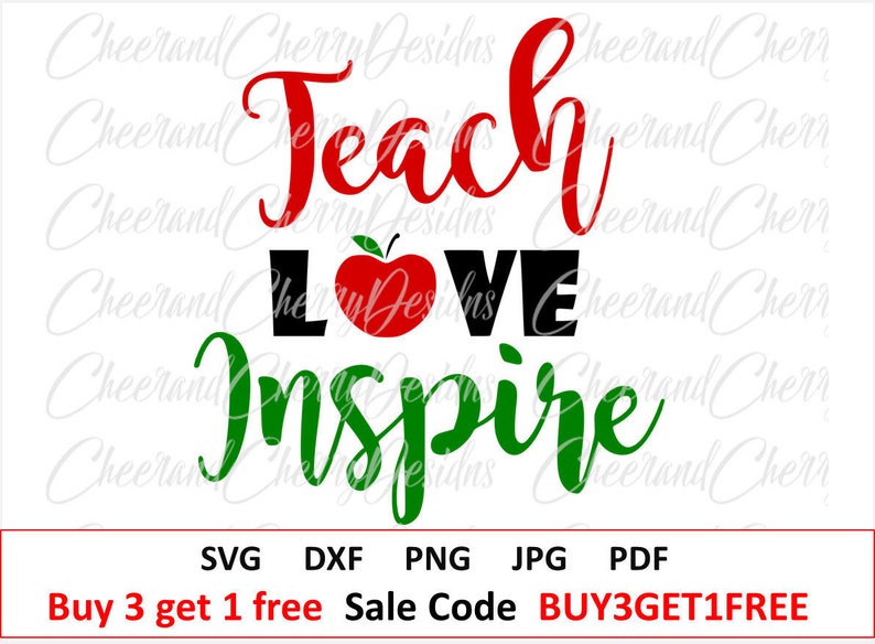 School svg file Teacher svg Teach love inspire Svg Appreciation SVG Vector Apple svg Teacher Gift SVG cut file for Cricut Silhouette cameo image 1