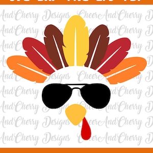 Cute Turkey with glasses Svg, Turkey face svg for Cricut Silhouette Iron on, Thanksgiving SVG for boys, Commercial Use cut files Clipart