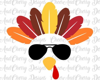 Turkey with glasses Svg, Turkey face svg for Cricut Silhouette Iron on, Thanksgiving SVG for boys, Commercial Use cut files Turkey Clipart