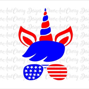 Boy Unicorn Svg, Patriotic unicorn svg, Boys 4th of july shirt design, Unicorn Face SVG, Unicorn with sunglasses, Cricut Silhouette clipart