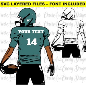 Aangepaste voetbalspeler SVG voetbal SVG gratis lettertype voetbal naam SVG voetbal moeder SVG gekleurde lagen voetbal seizoen clipart vector Cricut
