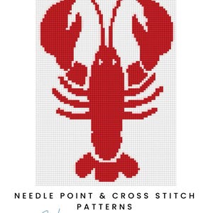 Red Lobster Needlepoint Pattern – Nautical Coastal Chart, Grandmillennial Template (PDF Download)