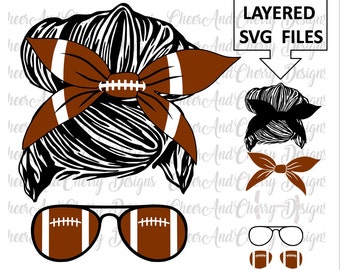 Football Mom svg - Messy Bun sunglasses Svg Layered svg cut files for Cricut Crafts