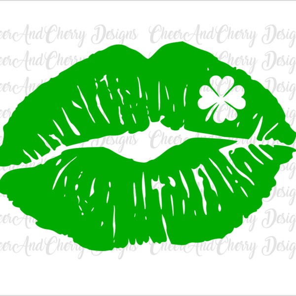 lip st patricks day svg, Distressed lips with clover Svg, kiss SVG files for Cricut, St patricks day Svg, st patties lips, Grunge Svg Png