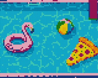 Pool Floatie Needlepoint Chart – Summer Beach Party Cross Stitch Pattern (PDF Download)