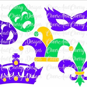 Mardi Gras Svg files Cricut Silhouette, Mardi Gras Svg bundle, Mardi Gras Clipart, Monogram SVG, Fleur de lis Svg Mask Svg Crown Svg Hat Svg