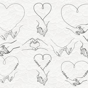 Custom Holding Hands SVG PNG bundle - 10 designs Valentines Day Svg files, Pinky Hold svg for Cricut, Couple Hands With Text Names