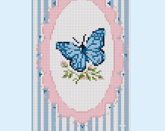 Butterfly Needlepoint Pattern, Scallop Floral Cross Stitch Chart, Spring design stripes Needle Point Template, PDF Download, Gift Crafter