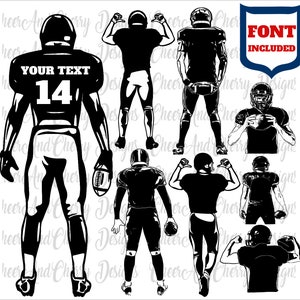 Pacote de jogador de futebol svg Futebol svg Fonte gratuita incluída Camisa de futebol personalizada Png Football Mom svg Mascote svg Número do nome do time Esportes svg