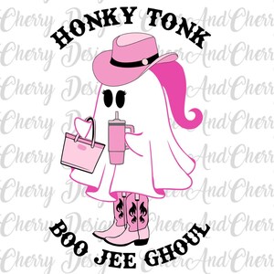 Halloween Boo Jee Svg, Honky Tonk Ghost Svg Spooky seizoen Meisje halloween Png Roze Oktober Westerse pop svg tuimelaar Sublimatie Sticker bestand