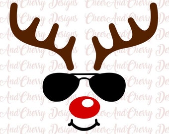 Reindeer with glasses Svg Reindeer face svg for Cricut Silhouette Iron on, Christmas SVG for boys Commercial Use cut files Reindeer Clipart