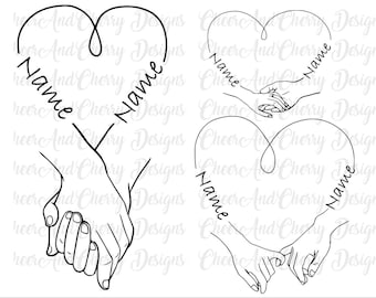 Custom Holding Hands Plotter SVG PNG bundle - 10 designs plotterdatei Svg files Pinky Hold svg Cricut Wedding Png Couple Hands With Names