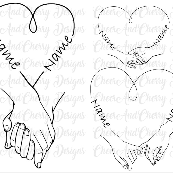 Holding Hands SVG PNG bundle, Romantic Valentines Day Svg files, Pinky Hold svg for Cricut, Couple Hands Cut Files Customize With Text Names