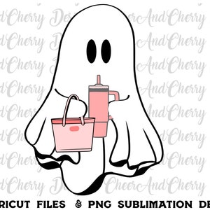 Boo Jee Ghost Svg Halloween shirt png, Boujee Svg Boo-Jee Ghost Svg Western Ghost with Cup tumbler Sublimation Sticker Cricut Decal Cameo