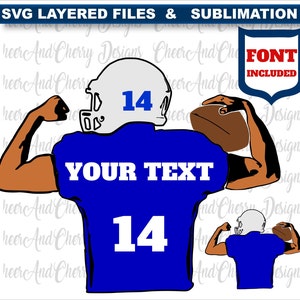 Aangepaste voetbalspeler SVG gelaagde voetbal SVG gratis lettertype voetbal naam SVG voetbal moeder SVG voetbal shirt SVG gekleurde lagen Cricut cameo