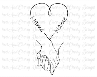 Tenir la main SVG PNG, Personnaliser avec vos noms de texte, Amour, Impression de dessin SVG, Mariage SVG fichiers pour Cricut, Couple Mains Fichiers coupés