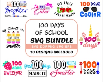 100 días de escuela Paquete Svg por 100 días Svg 100 días de escuela Svg para Cricut Silhouette 100 días más inteligente svg Archivo de corte del maestro Clipart