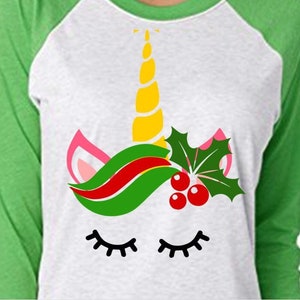 Christmas Unicorn SVG file Unicorn face svg Unicorn Christmas svg for Unicorn Holly Svg Unicorn DXF Unicorn Silhouette Svg for Cricut  HTV