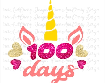100 Days of School Unicorn SVG: gesneden bestanden meisjesshirt (digitale download)