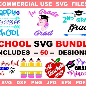 School SVG Bundle 50 designs Teacher Svg monogram Cut Files for Cricut Silhouette Plotter image 2