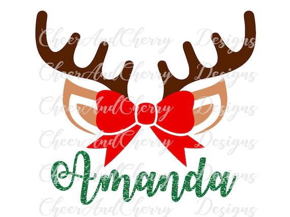 Clip Art silhouettes Cut files for Cricut eps, svg, pdf, png, dxf, jpeg Cute Christmas Bow Reindeer .