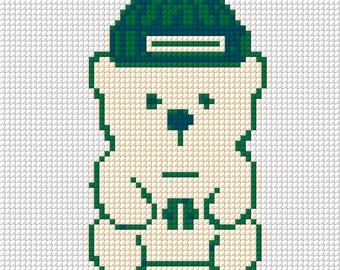 Coffee Bear Needlepoint Pattern – Barista Bear Cross Stitch Chart (PDF Download)