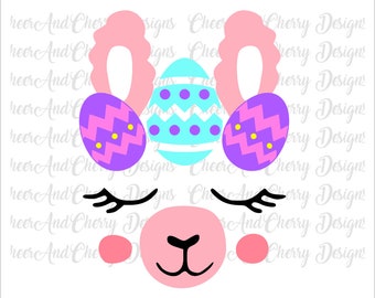 Cute lama face Svg, Easter llama SVG, Girls Easter Svg file for Cricut Silhouette, llama with Easter eggs Svg Easter Shirt Svg cut file